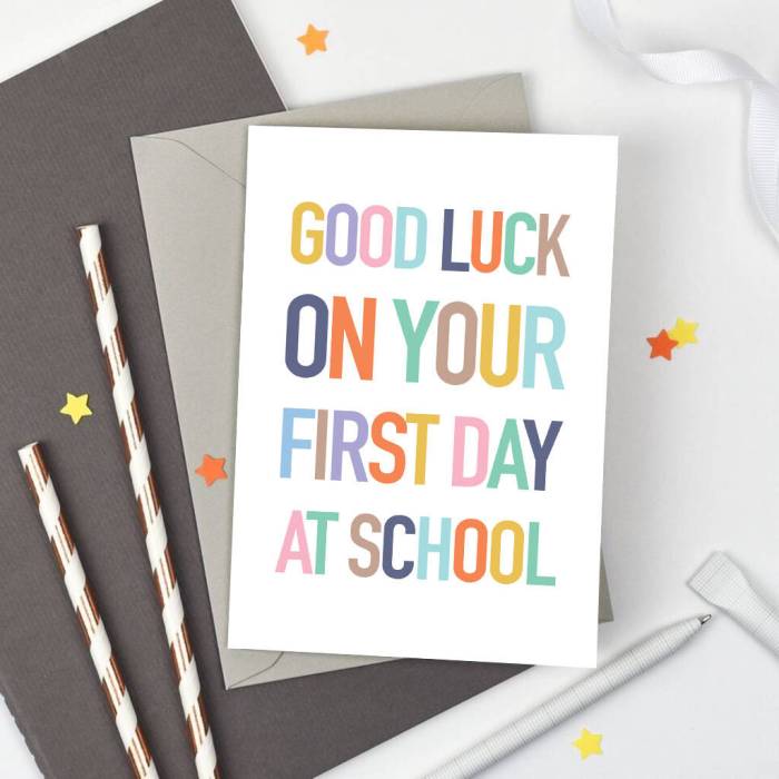 school luck first wishes quotes fun card good congratulations 1st lots kids teacher sending magic back choose board